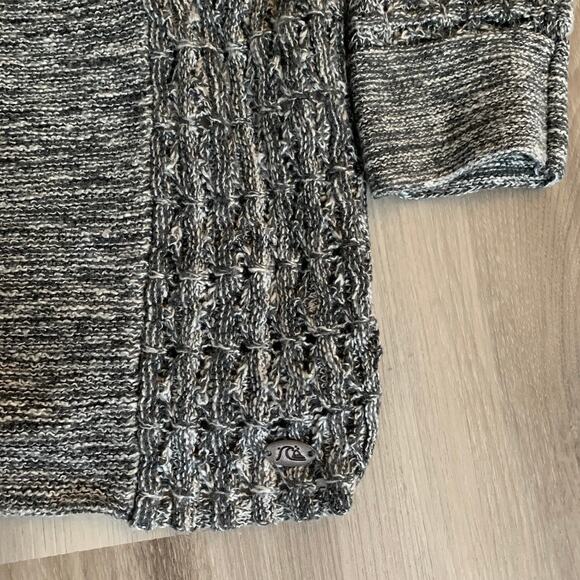 Quiksilver Pullover Knit Sweater Medium Women's Gray White Crew Neck 3/4 Sleeve - Picture 4 of 6